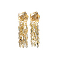 Luxury Gold Alloy Rose Flower Leaf Tassel Drop Earrings, Elegant Statement Metal Dangle Earrings view 5