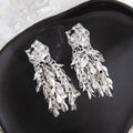 Luxury Gold Alloy Rose Flower Leaf Tassel Drop Earrings, Elegant Statement Metal Dangle Earrings view 3
