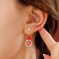 Red Enamel Fu Character Gourd Cloud Rhinestone Pearl Alloy Stud Dangle Elegant Chinese New Year Earrings view 2
