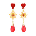 Elegant New Chinese Red Enamel Fan Hollow Fu Lu Bow Chinese Knot Alloy Dangle Drop Earrings view 5