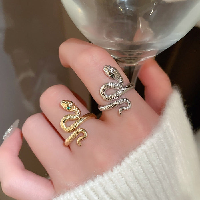 Gold Plated Zircon Snake Open Ring With Fashion Design For Women