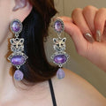 Vintage Style Rhinestone Cat Alloy Drop Earrings, Light Luxury Animal Design Jewelry view 1