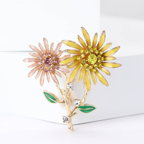 Alloy Enamel Double Sunflower Brooch For Women's Clothing Accessories