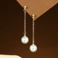 Elegant Korean Long Chain Tassel Faux Pearl Drop Stud Earrings For Women Luxury Gold Alloy Dangle Earrings view 2