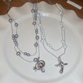 French Light Luxury Rhinestone Saturn Teardrop Faux Pearl Sweater Necklace view 2