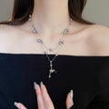 French Light Luxury Rhinestone Saturn Teardrop Faux Pearl Sweater Necklace view 3