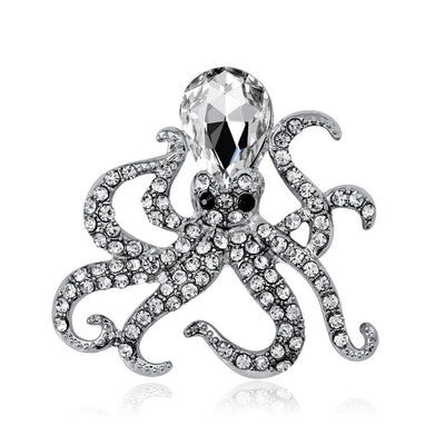 Front product view of the octopus brooch pin in silver