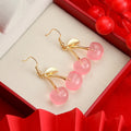 Korean Sweet Cherry Fruit Alloy Hook Drop Earrings, Elegant Light Luxury Acrylic Cherry Earrings view 4