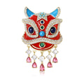 Copper Zircon Chinese Lion Dance Brooch Pin For Clothing Decoration view 1