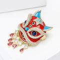 Copper Zircon Chinese Lion Dance Brooch Pin For Clothing Decoration view 3