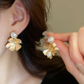 Vintage Flower Freshwater Pearl Stud Earrings With Silver Pins For Women Light Luxury Elegant Style view 4