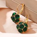 Vintage French Luxury Green Crystal Rhinestone Ball Drop Hoop Earrings For Women Elegant Alloy Earrings view 2