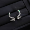 Luxury Rhinestone Zircon Snake Shaped Silver Needle Studs With Green Crystal Eyes For Women Earrings view 4