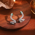 Luxury Rhinestone Zircon Snake Shaped Silver Needle Studs With Green Crystal Eyes For Women Earrings view 2