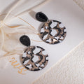 Style Leopard Print Round Acrylic Drop Dangle Earrings For Women, Elegant Brown Statement Earrings view 2