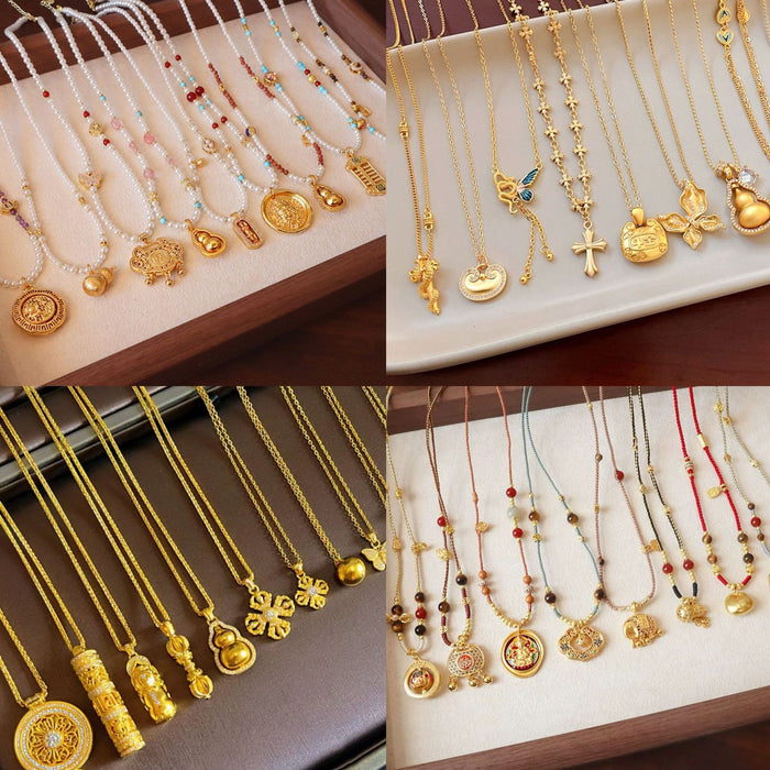 New Chinese Style Copper Zircon Cylinder Bodhisattva Pendant Necklace For Women – Gold