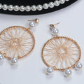 Pearl Look Fringe and Plain Webbed Round Hoop Earrings view 3