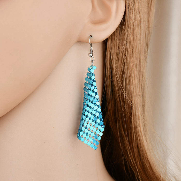 Seven Color Flexible Sequin Mesh Long Hook Earrings