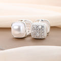 Elegant French Vintage Double Layer Square Pearl Zircon Clip On Ear Cuff Luxury Fashion Earrings view 2