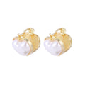 Korean Luxury Gold Alloy Full Rhinestone Heart Shape Pearl Huggie Clip Fashion Stud Earrings view 5