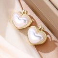 Korean Luxury Gold Alloy Full Rhinestone Heart Shape Pearl Huggie Clip Fashion Stud Earrings view 4