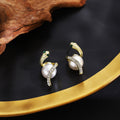 Luxury Snake Wrap Pearl Studs With Rhinestone Paved Alloy Serpent Design For Women Earrings view 2