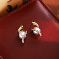 Luxury Snake Wrap Pearl Studs With Rhinestone Paved Alloy Serpent Design For Women Earrings view 1