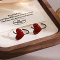 Korean Minimalist Red Enamel Heart Alloy Hoop Studs For Women Light Luxury Fashion Earrings view 3