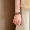 Vintage Tiger Eye And Yellow Crystal Double Layer Copper Bangle For Women view 4