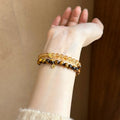 Vintage Tiger Eye And Yellow Crystal Double Layer Copper Bangle For Women view 3