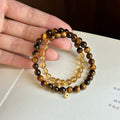 Vintage Tiger Eye And Yellow Crystal Double Layer Copper Bangle For Women view 2