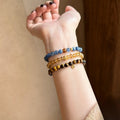 Vintage Tiger Eye And Yellow Crystal Double Layer Copper Bangle For Women view 1