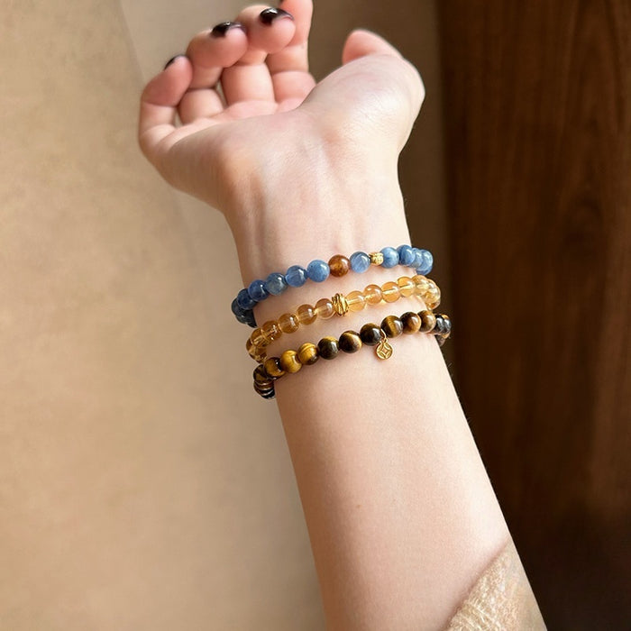 Vintage Tiger Eye And Yellow Crystal Double Layer Copper Bangle For Women