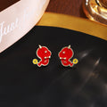 Light Luxury Red Enamel Cute Snake Stud Earrings For Women, Alloy Silver Needle Zodiac Fashion Earrings view 3