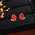 Light Luxury Red Enamel Cute Snake Stud Earrings For Women, Alloy Silver Needle Zodiac Fashion Earrings view 1