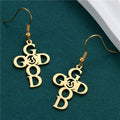 Luxury Stainless Steel Letter Cross Heart Faith Grace Dangle Hook Earrings For Women Elegant Earrings view 3
