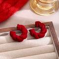 Luxury Winter Fashion Red And Black Flocked Velvet Braided C Shape Hoop Alloy Pin Stud Earrings view 4