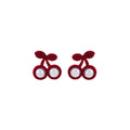 Vintage Burgundy Flocked Cherry Faux Pearl Studs Sweet Girls Autumn Winter Elegant Statement Earrings view 5