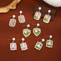 French Monet Garden Colorful Enamel Drip Flower Dangle Earrings For Women view 2