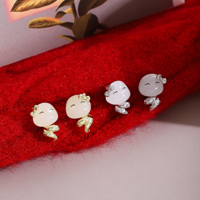 Cute Snake Baby Wrap Stud Earrings For Women, Enamel Acrylic Face And Alloy New Year Earrings