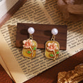 French Enamel 3D Flower Drop Earrings Garden Style Fresh Sweet Luxury Floral Earrings view 3