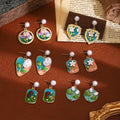 French Colorful Enamel Flower Baroque Pearl Drop Earrings Light Luxury Garden Style Jewelry view 1