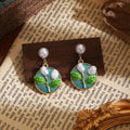French Colorful Enamel Flower Baroque Pearl Drop Earrings Light Luxury Garden Style Jewelry view 4
