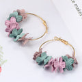Pink Blue and Multicolor Fabric Flower Hoop Earrings view 7