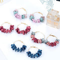 Pink Blue and Multicolor Fabric Flower Hoop Earrings view 1