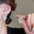 Alloy Rhinestone Leaf Stud Earrings For Women Light Luxury Fashion Jewelry view 3