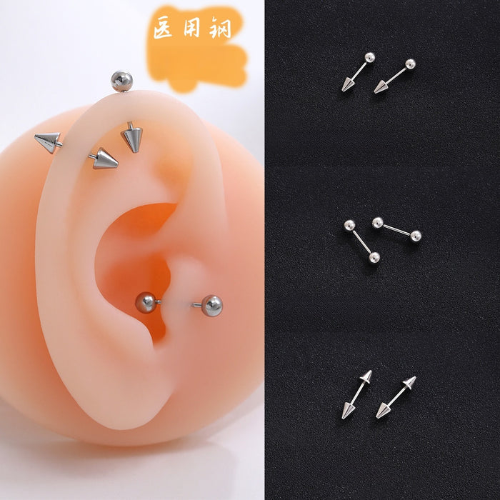 Luxury Stainless Steel Screw Barbell Spike Ball Cartilage Studs Minimalist Ear Bone Piercing Earrings