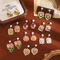 French Vintage Enamel 3D Flower Heart Drop Earrings, Forest Garden Sweet Dangle Jewelry For Women view 1