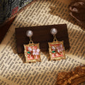 French Vintage Enamel 3D Flower Heart Drop Earrings, Forest Garden Sweet Dangle Jewelry For Women view 2