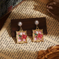 French Vintage Enamel 3D Flower Heart Drop Earrings, Forest Garden Sweet Dangle Jewelry For Women view 3